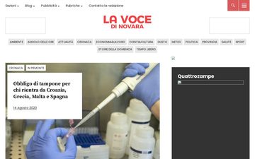 La home page di lavocedinovara.com nel 2020